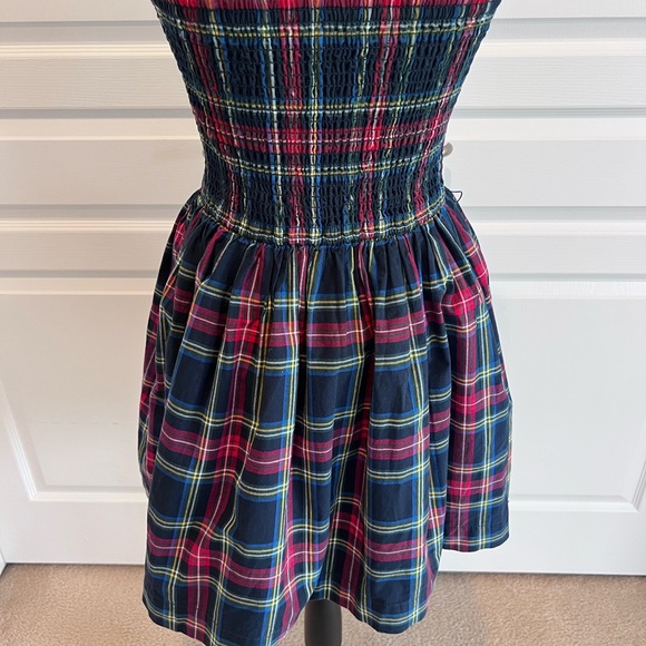 Abercrombie & Fitch Navy Red Plaid Sweetheart Strapless Fit & Flare Dress Size M - Picture 2 of 9